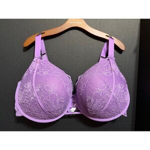Cacique Purple Floral Lace Boost Balconette Bra 44H Underwire Padded Strappy